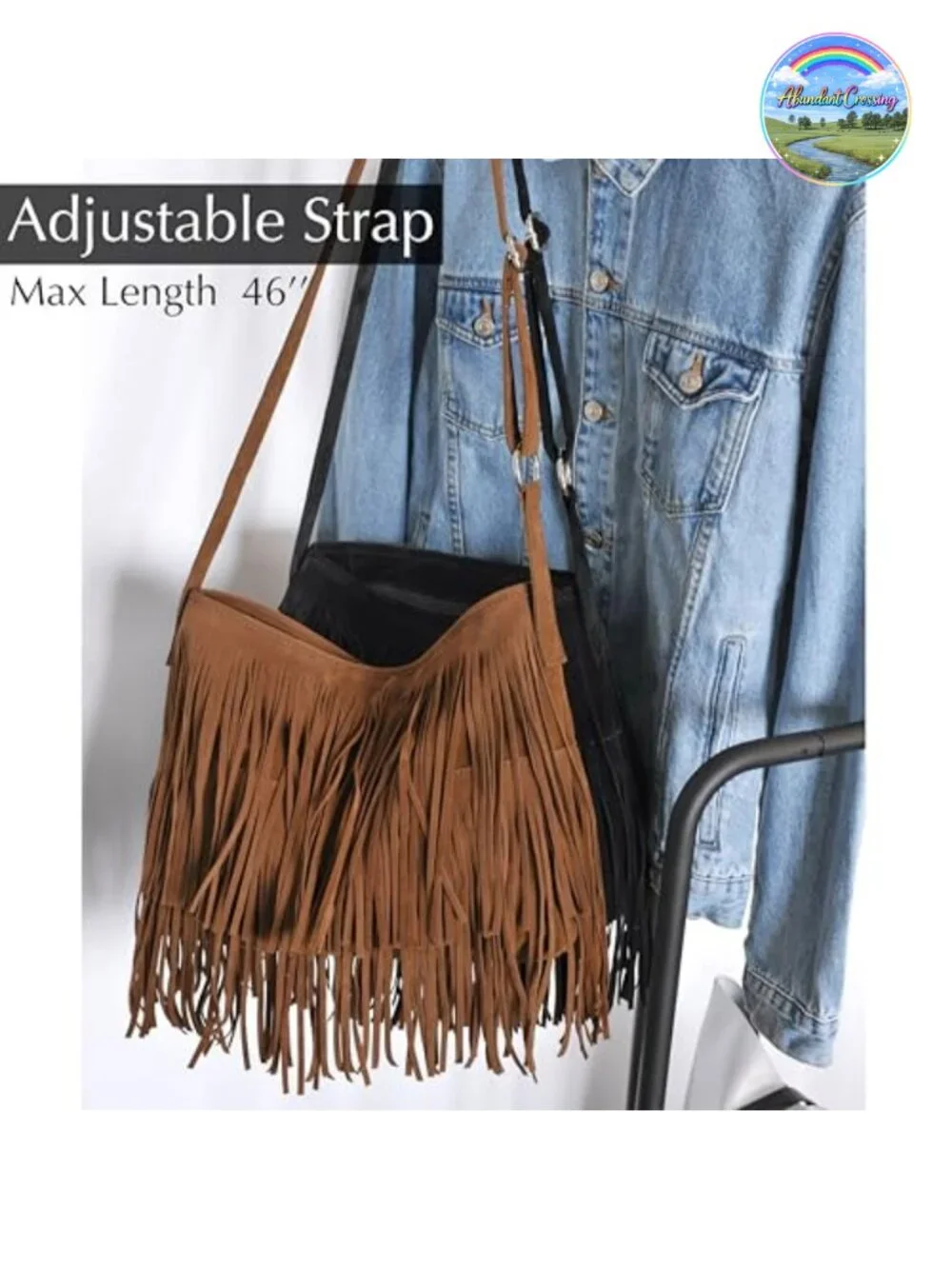 Faux Suede Leather Hobo Crossbody Bag with Tassel Zipper Closure Adjustable